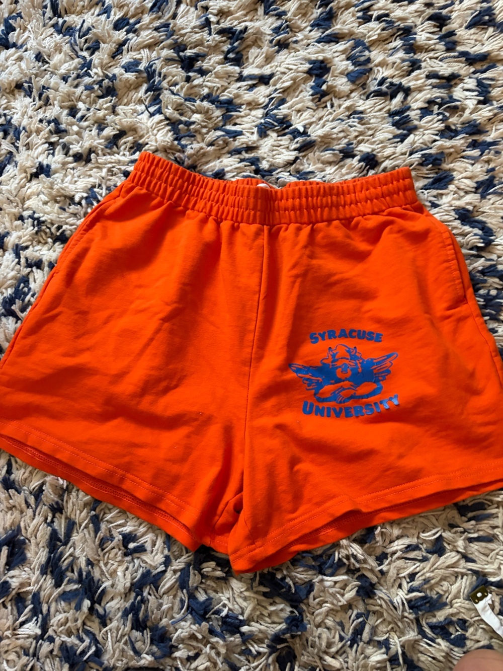 Orange Athletic Shorts with Blue Syracuse Boys Lie logo size large (run small)